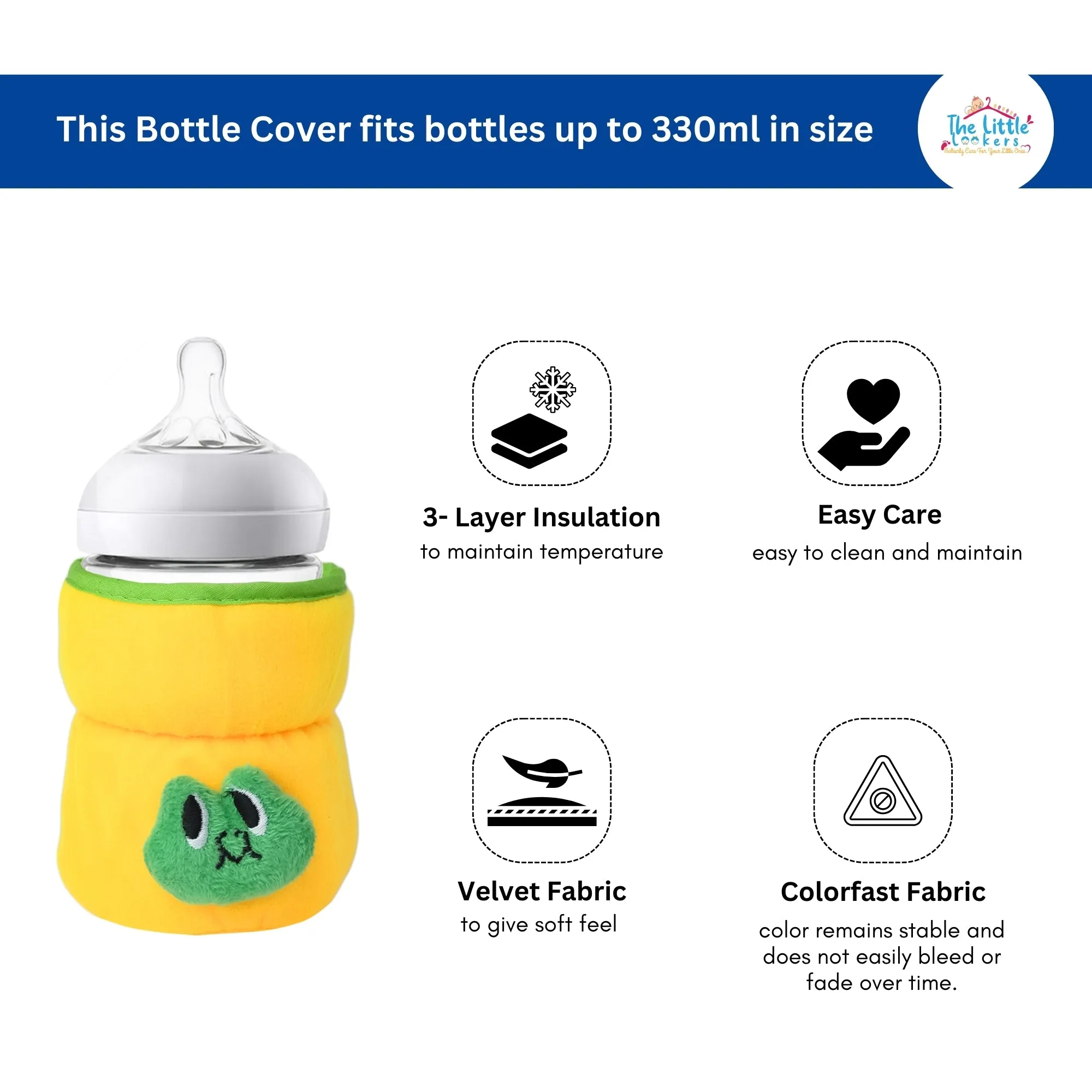 THE LITTLE LOOKERS Bottle Cover for Philips Avent/Wide Neck Feeders Soft Plush Stretchable Baby Feeding Bottle Cover with Easy to Hold Strap