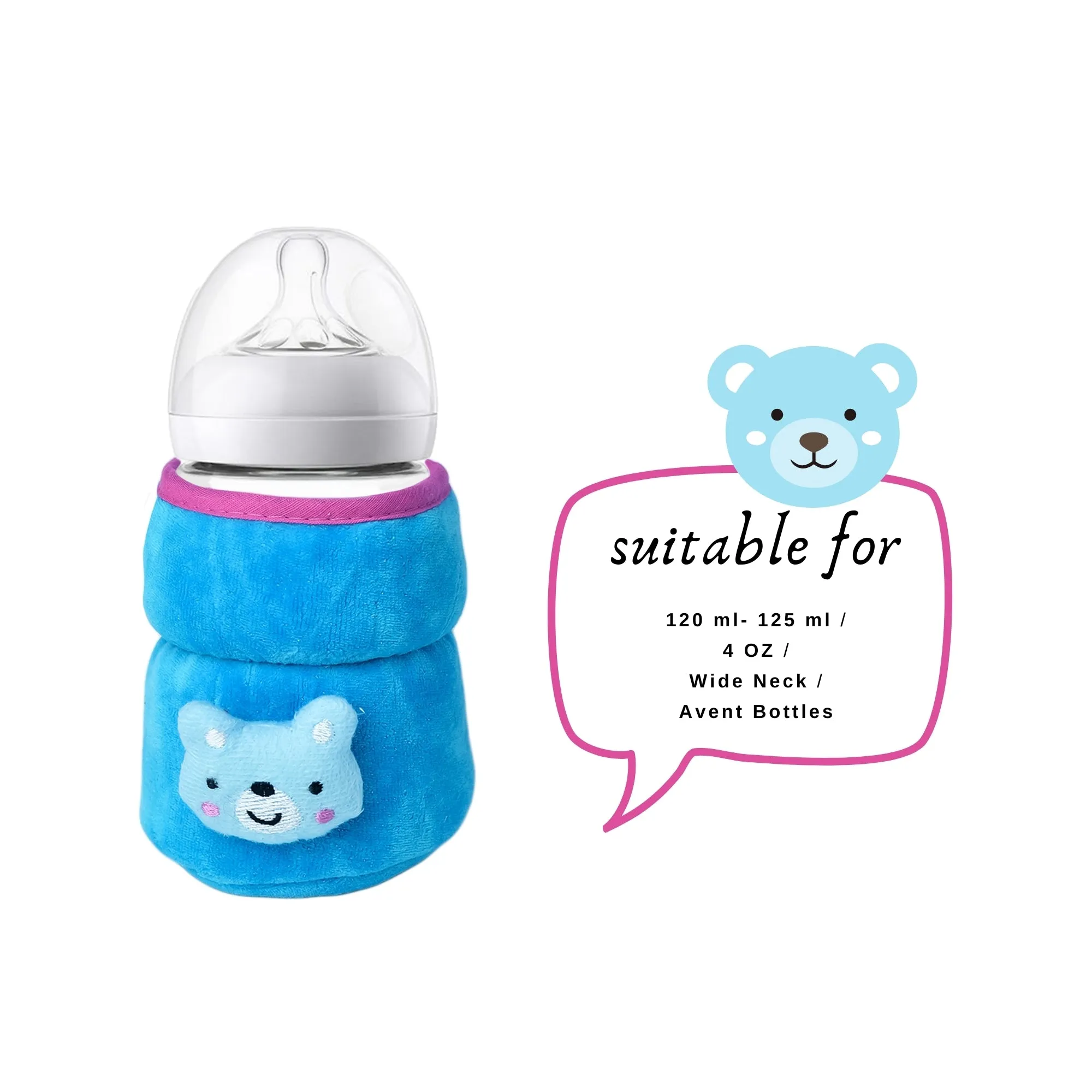 THE LITTLE LOOKERS Bottle Cover for Philips Avent/Wide Neck Feeders Soft Plush Stretchable Baby Feeding Bottle Cover with Easy to Hold Strap