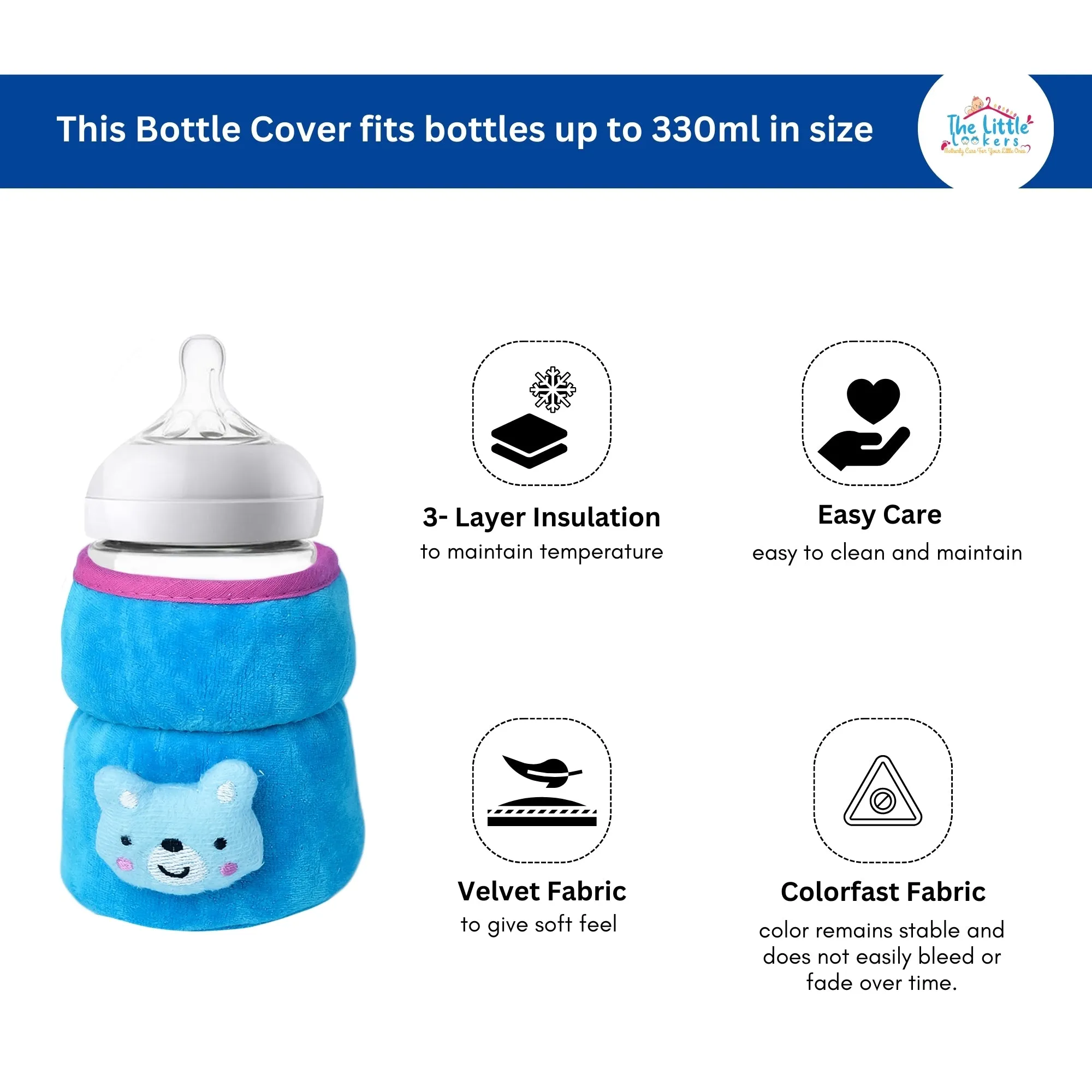 THE LITTLE LOOKERS Bottle Cover for Philips Avent/Wide Neck Feeders Soft Plush Stretchable Baby Feeding Bottle Cover with Easy to Hold Strap