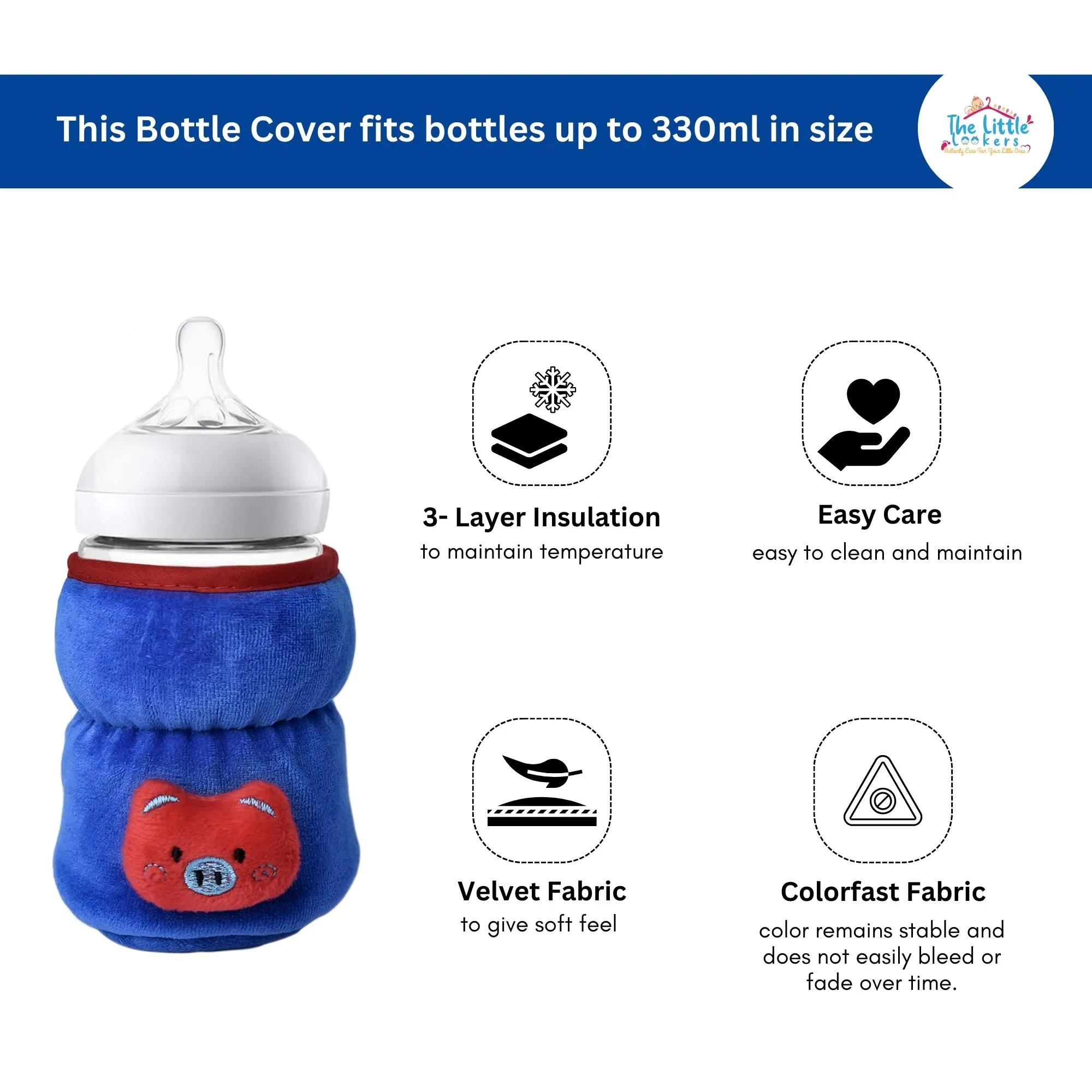 THE LITTLE LOOKERS Bottle Cover for Philips Avent/Wide Neck Feeders Soft Plush Stretchable Baby Feeding Bottle Cover with Easy to Hold Strap