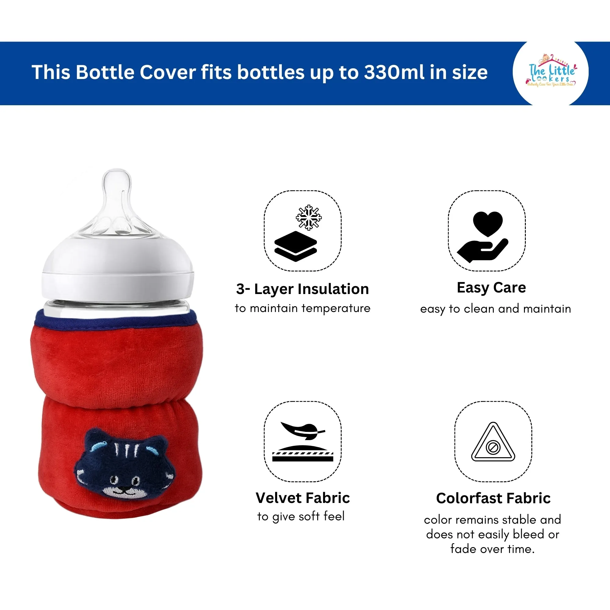 THE LITTLE LOOKERS Bottle Cover for Philips Avent/Wide Neck Feeders Soft Plush Stretchable Baby Feeding Bottle Cover with Easy to Hold Strap