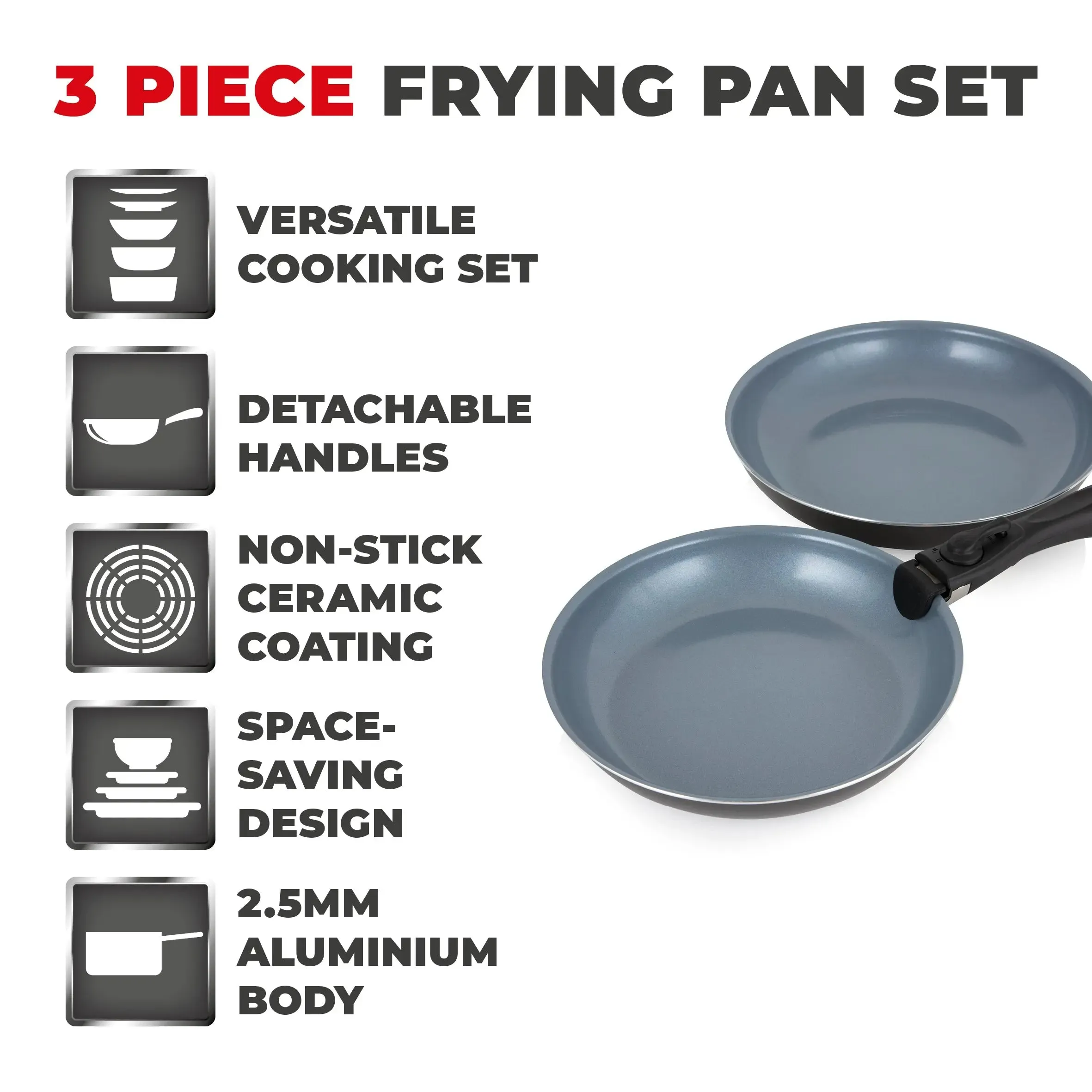 Tower Freedom 3 Piece Frying Pan Set Graphite