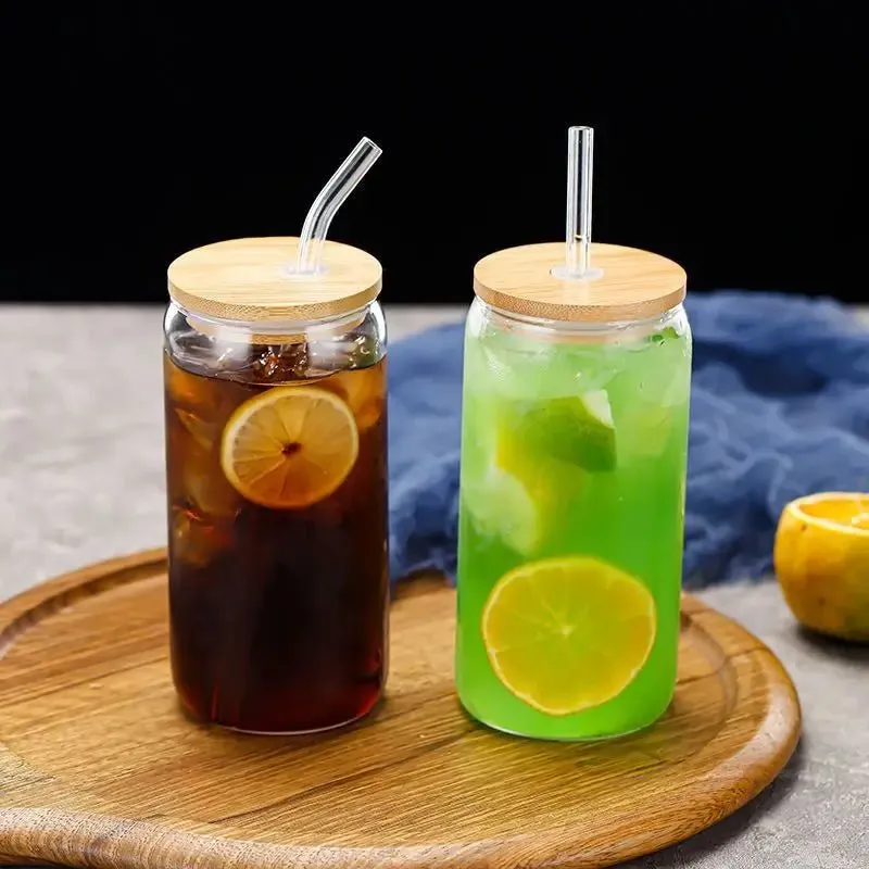 Transparent Glass Cup with Straw