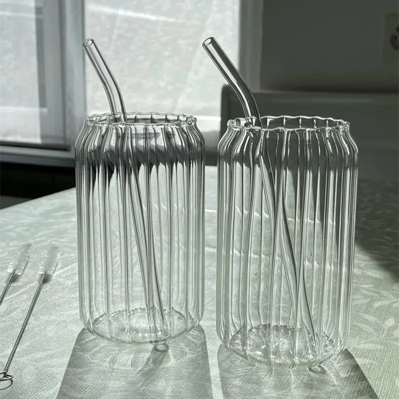 Transparent Glass Cup with Straw