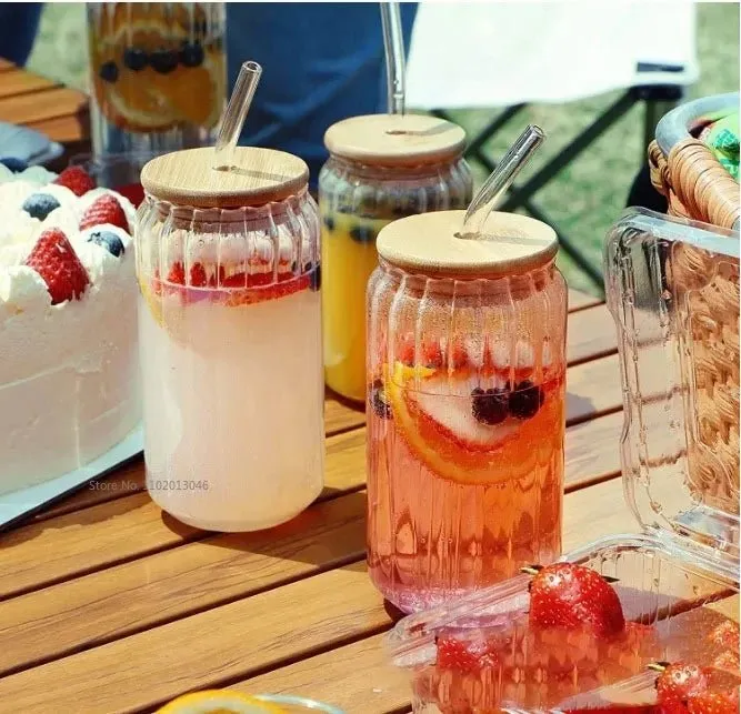 Transparent Glass Cup with Straw