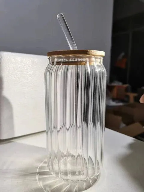 Transparent Glass Cup with Straw