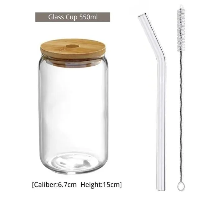 Transparent Glass Cup with Straw