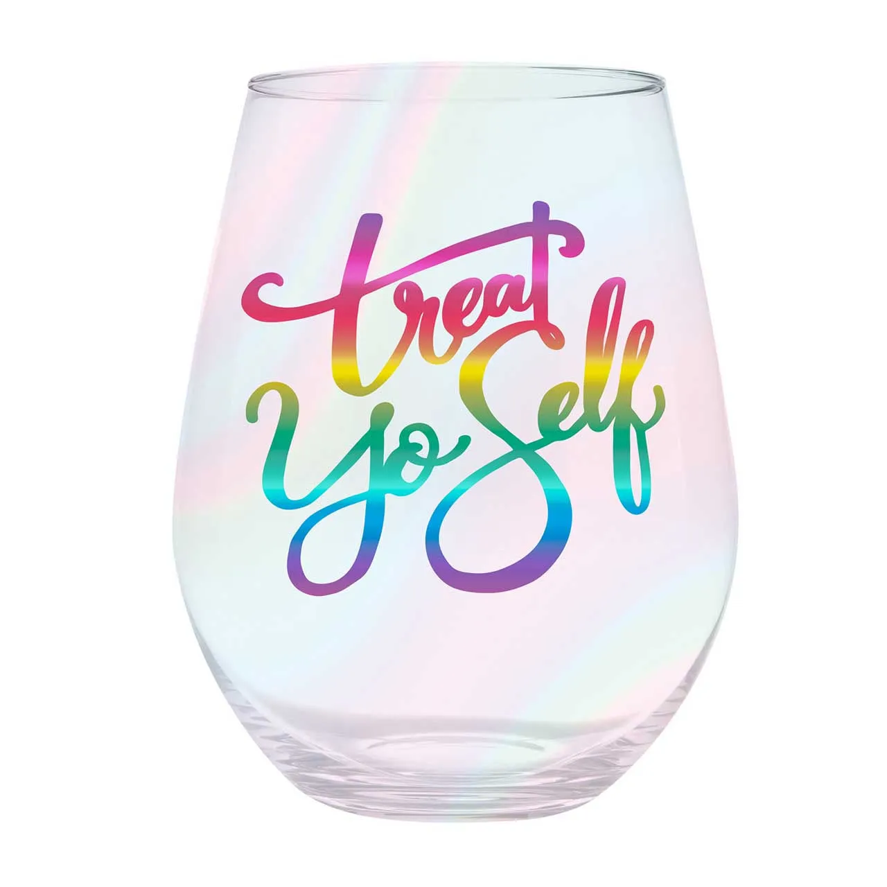 Treat Yo Self Jumbo Stemless Wine Glass in Rainbow Colors | 30 Oz. | Holds an Entire Bottle of Wine