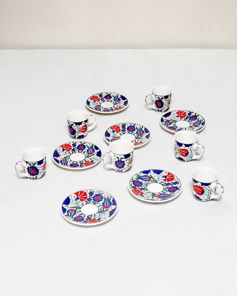 Turkish Handpainted Coffee Cup and Saucer Set