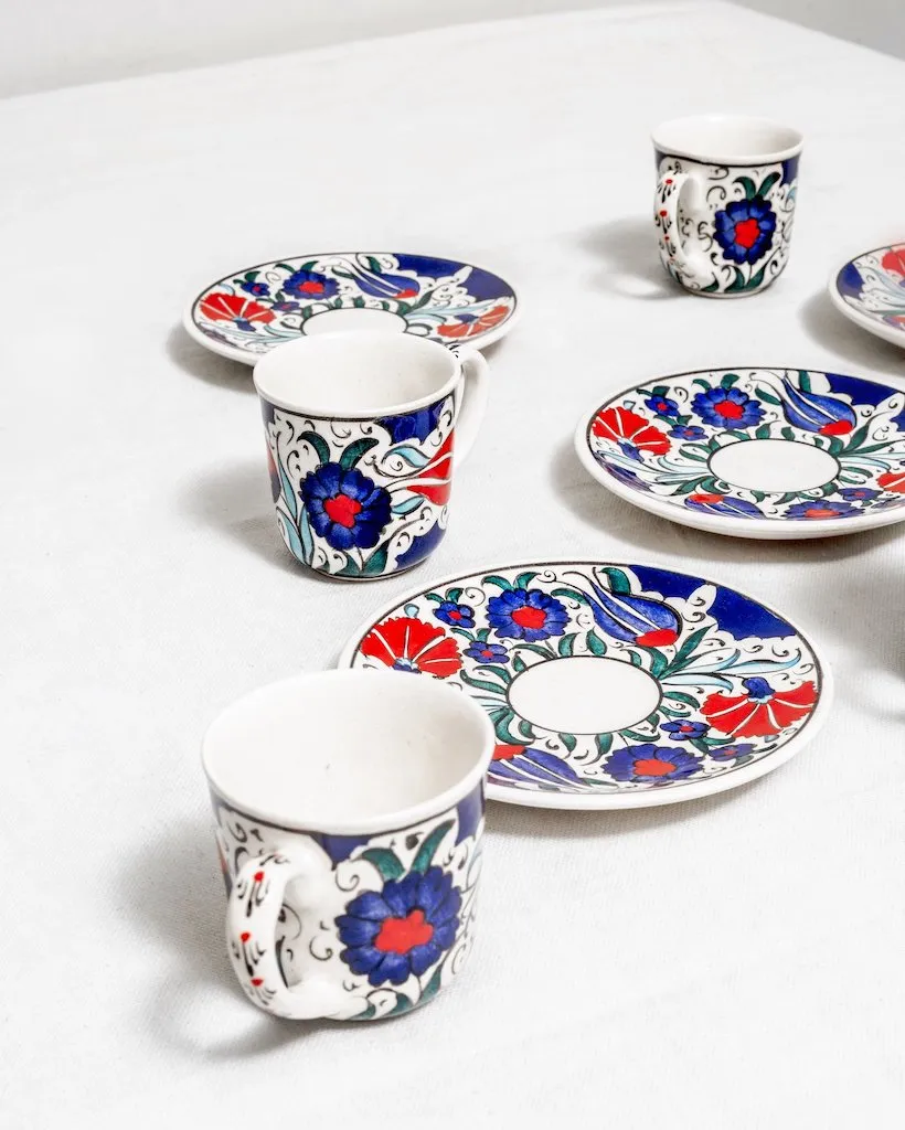 Turkish Handpainted Coffee Cup and Saucer Set