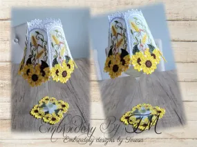 Wine glass shades sunflower coaster/ 5x7 hoop