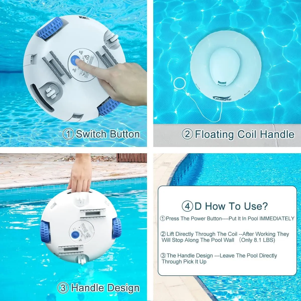 Wireless Robotic Pool Cleaner - Above-Ground Pool Vacuum with Powerful Suction, Rechargeable Battery lasting 140 Minutes