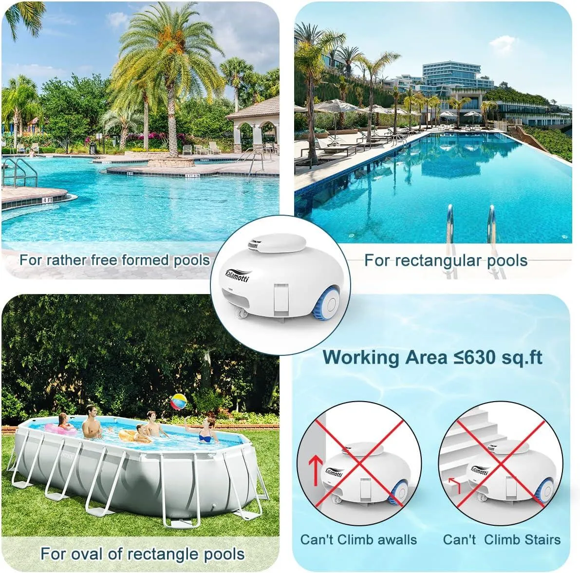 Wireless Robotic Pool Cleaner - Above-Ground Pool Vacuum with Powerful Suction, Rechargeable Battery lasting 140 Minutes