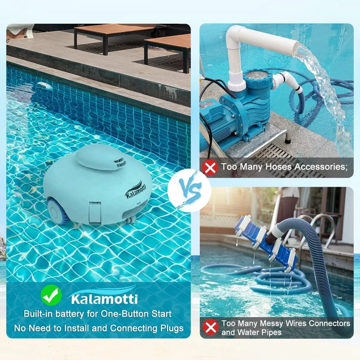 Wireless Robotic Pool Cleaner - Above-Ground Pool Vacuum with Powerful Suction, Rechargeable Battery lasting 140 Minutes