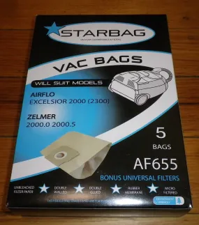 Zelmer 2000.0, 2000.5, Airflo Excelsior 2000, Tango 2300 Vac Bags - Part # AF655